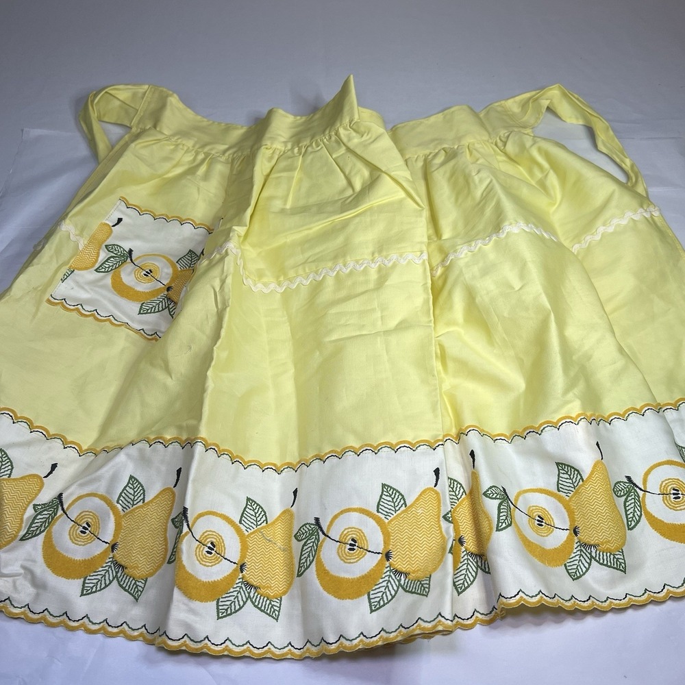 Vintage Handmade Half Apron W/ Pockets Cottagecore Country Cute Yellow Pears